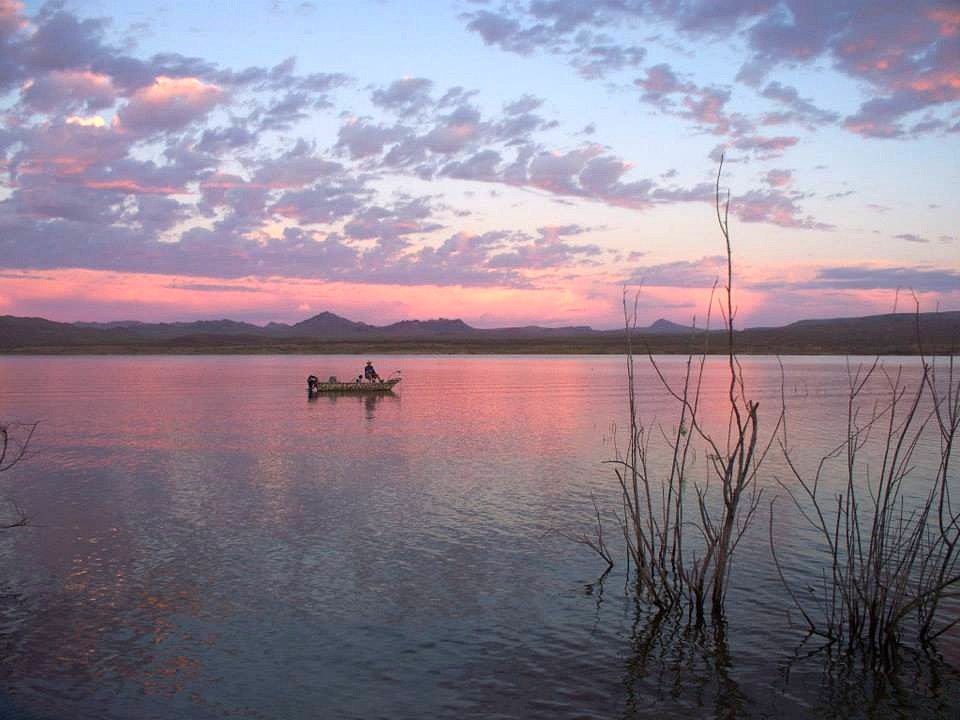 Alamo Lake State Park: A lone fisherman basks in the glow of sunset over the lake