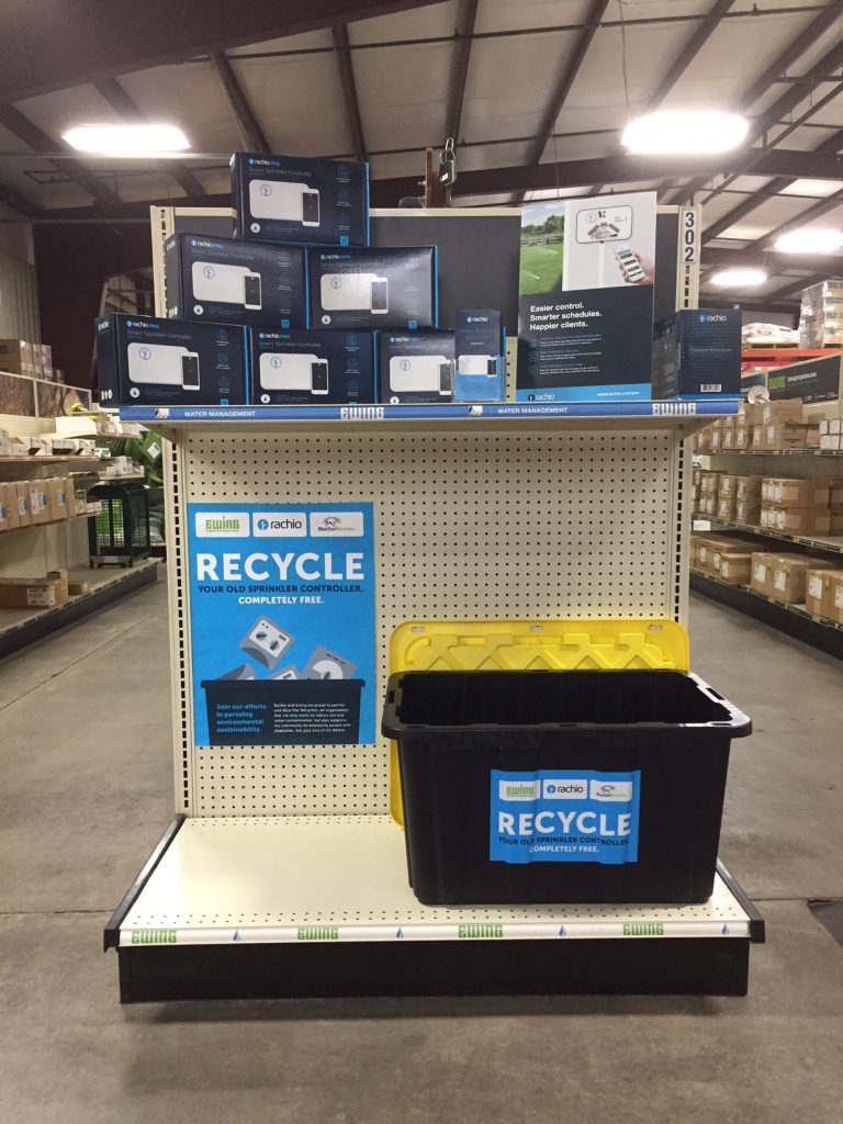Recycle bin in store for recycling old irrigation controllers 